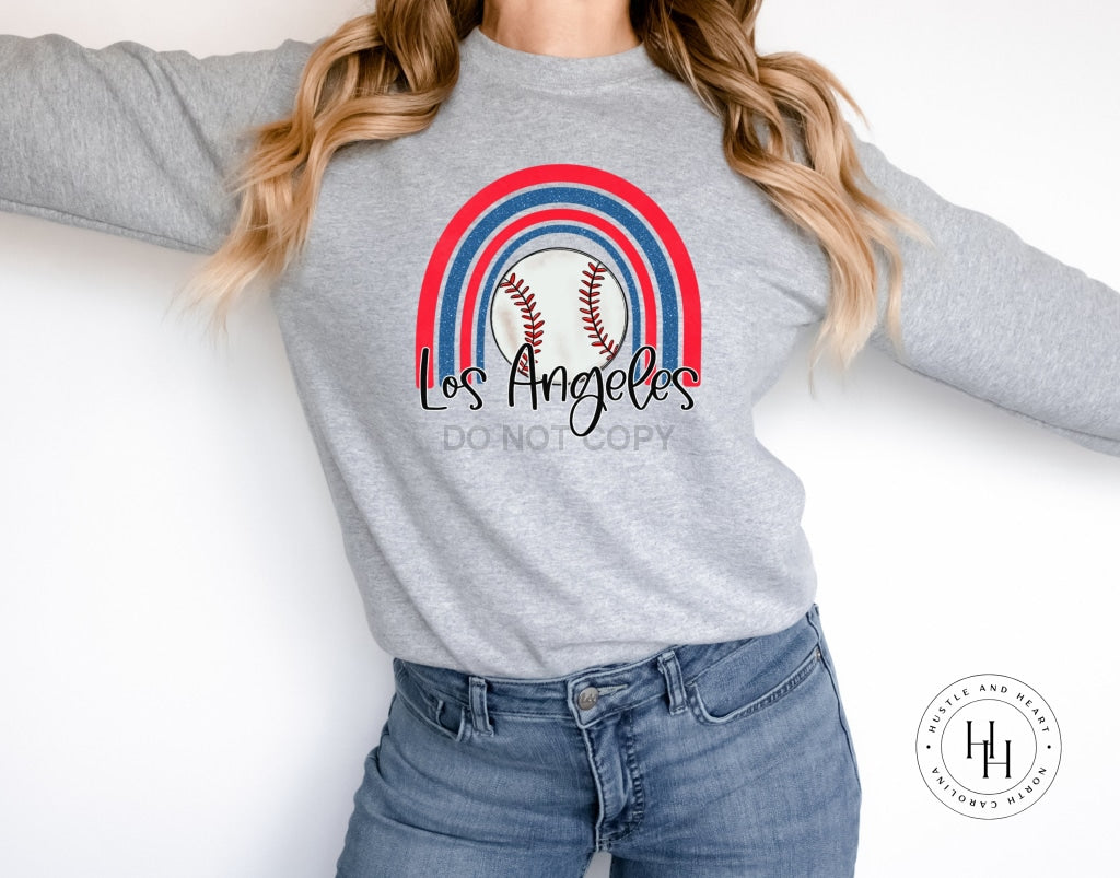 Los Angeles Baseball Faux Glitter Rainbow Graphic Tee Dtg