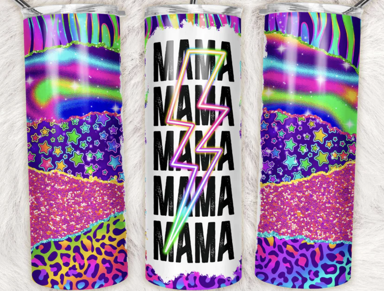 Stacked Mama Neon Mixed Media Completed 20oz Skinny Tumbler