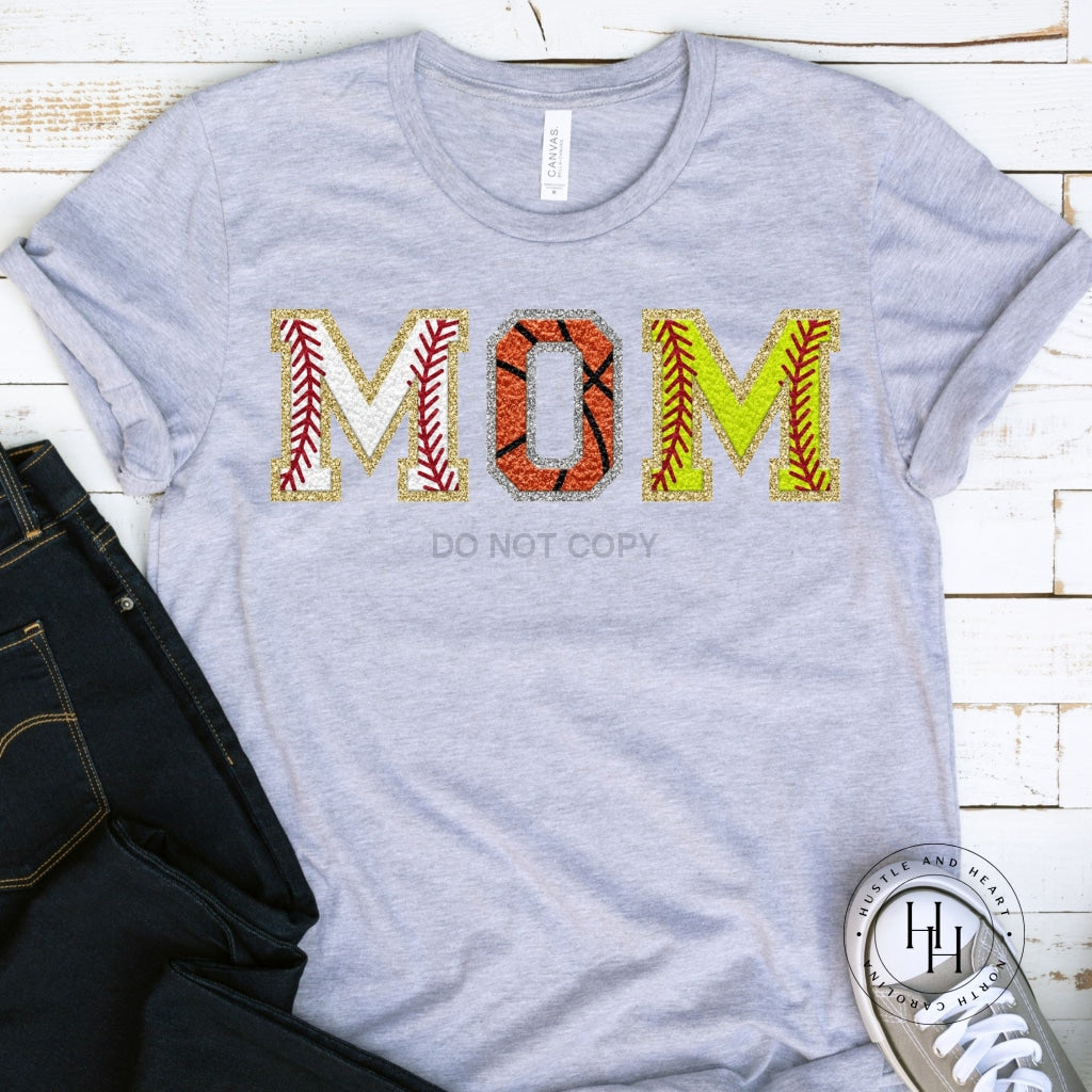 Mom Baseball/basketball/softball Faux Chenille Letters Graphic Tee