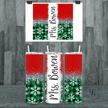 Personalized Plaid/Snowflake Christmas Completed 20Oz Skinny Tumbler