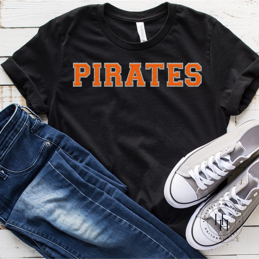 Pirates Orange Faux Chenille Letters Graphic Tee