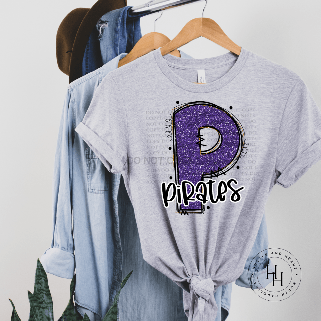 Pirates Purple Glitter Varsity Doodle Graphic Tee Unisex Tee