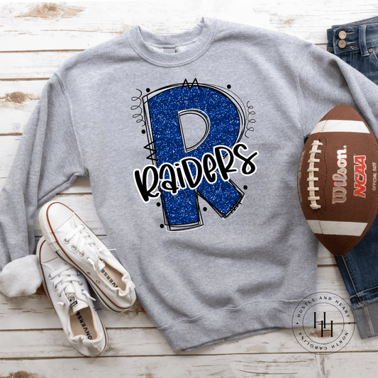 Raiders Blue Glitter Varsity Doodle Graphic Tee Unisex Tee