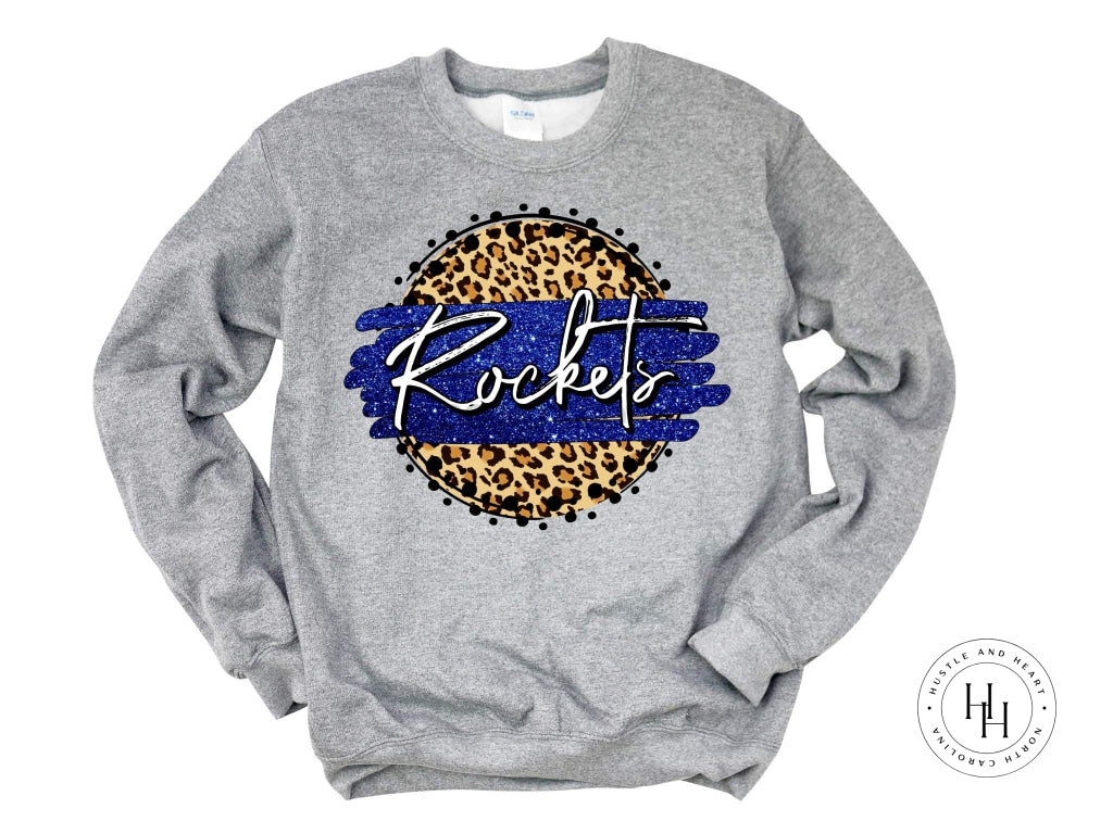 Rockets Royal Blue And White Tan Leopard Graphic Tee Shirt