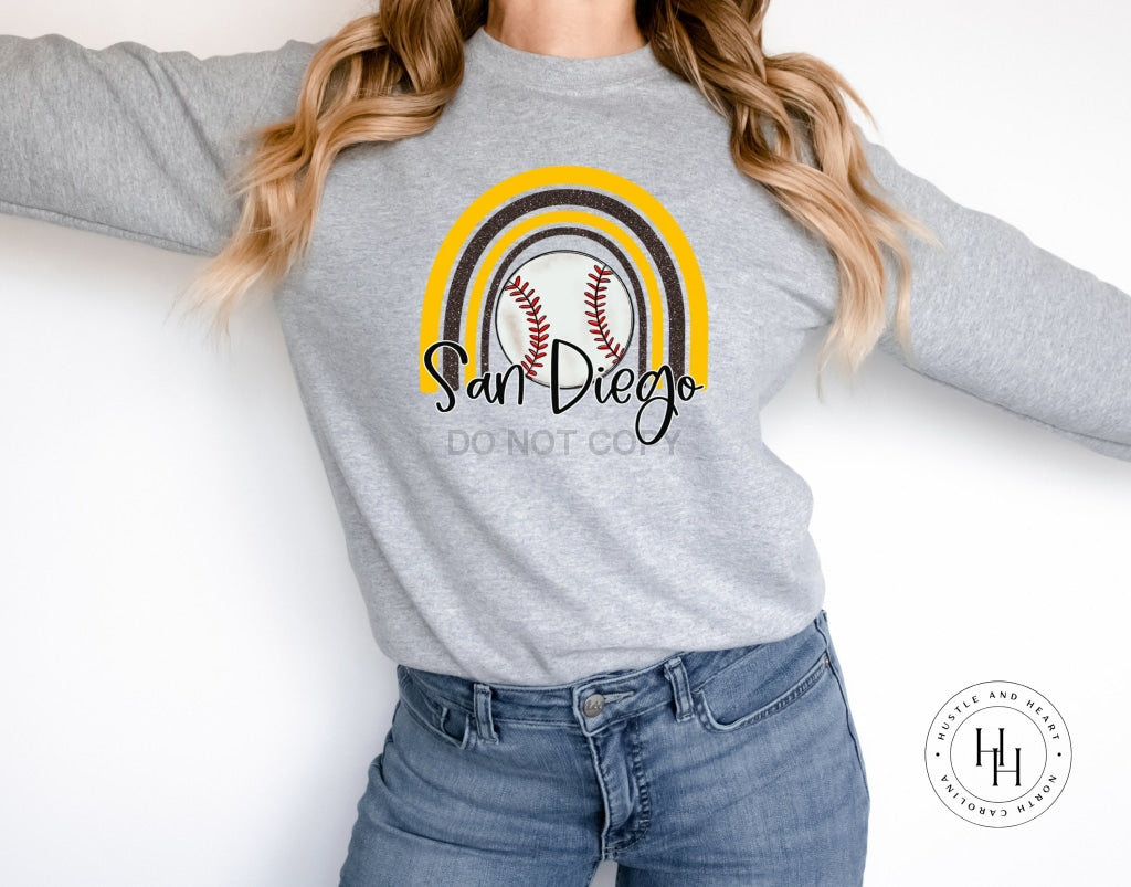 San Diego Baseball Faux Glitter Rainbow Graphic Tee Unisex / Youth Small Dtg