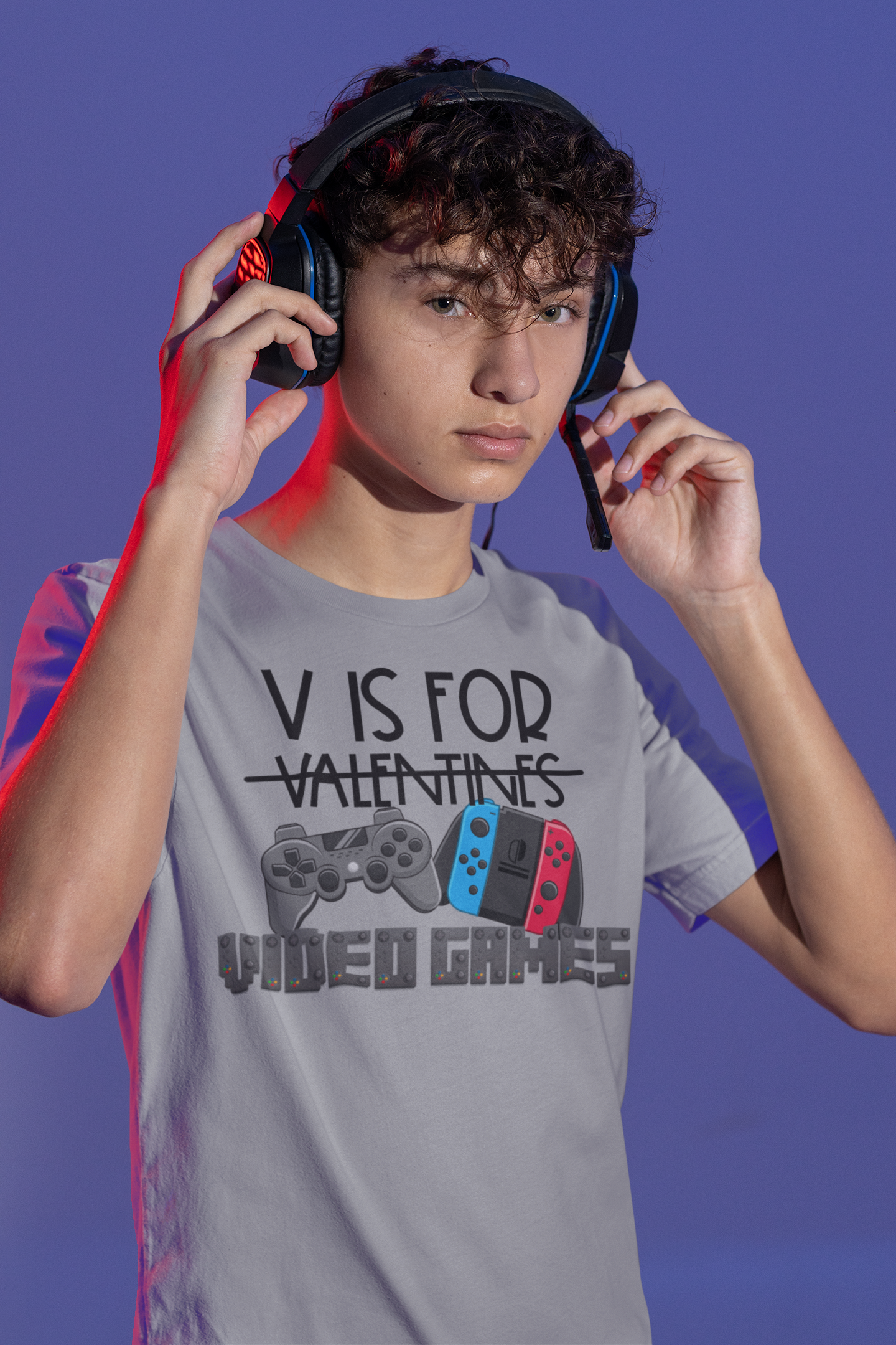 V is for Video Games Gamer Valentine's Day Graphic Tee