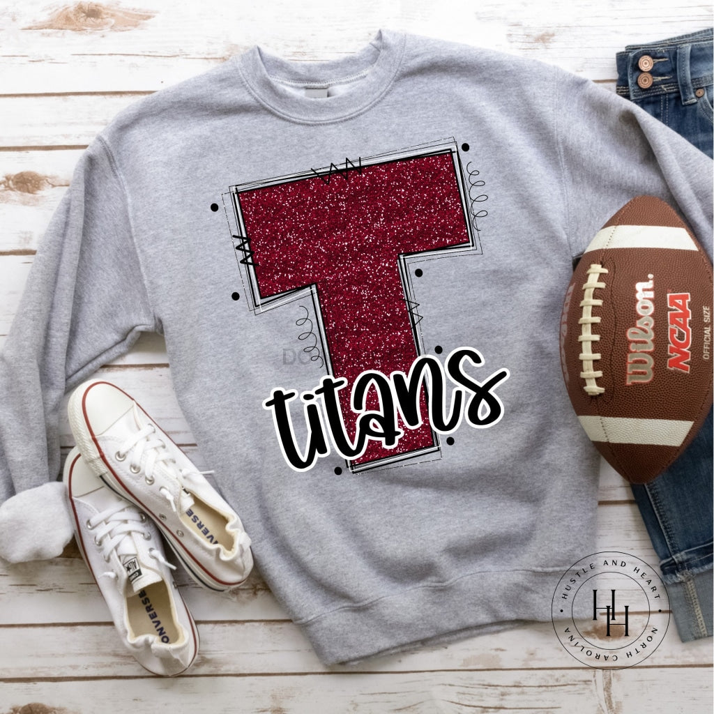 Titans Maroon Glitter Varsity Doodle Graphic Tee Unisex Tee