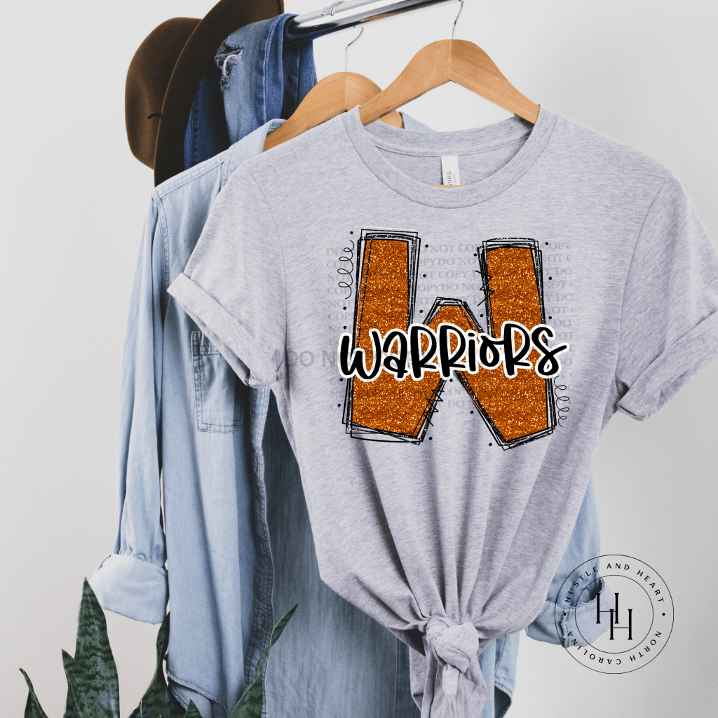 Warriors Orange Glitter Varsity Doodle Graphic Tee Unisex Tee