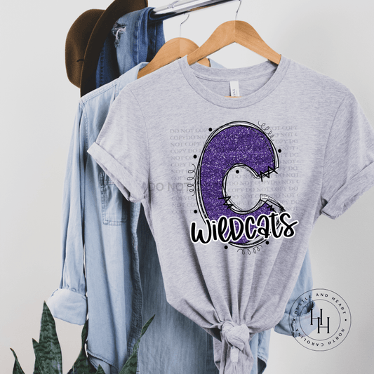 Wildcats Purple Glitter Varsity Doodle Graphic Tee Unisex Tee