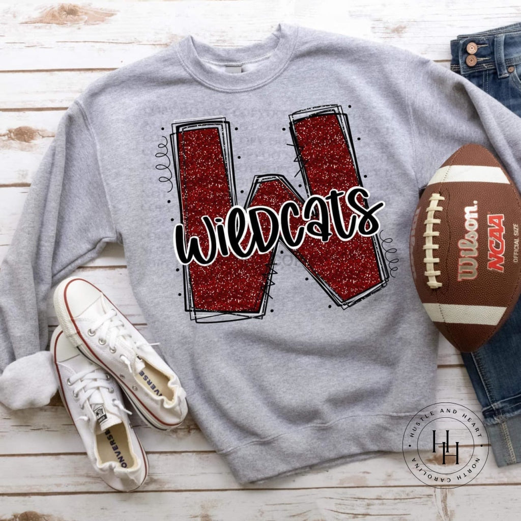 Wildcats Red Glitter Varsity Doodle Graphic Tee Unisex Tee