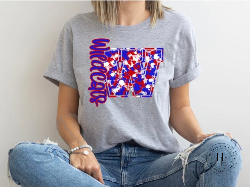 Wildcats Red/blue/white Faux Embroidery Graphic Tee Shirt